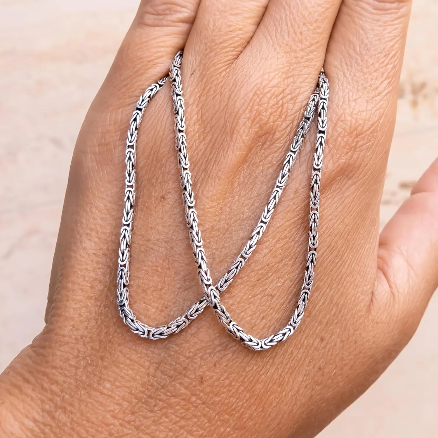 925 Sterling Silver Solid Byzantine Chain Necklace - 2 mm Oxidized Non Tarnish Link Chains for Men Women 16" 18" 20" 22" 24" Inch Lobster Claw Clasp - Handmade Jewelry (18" - 45 cm)