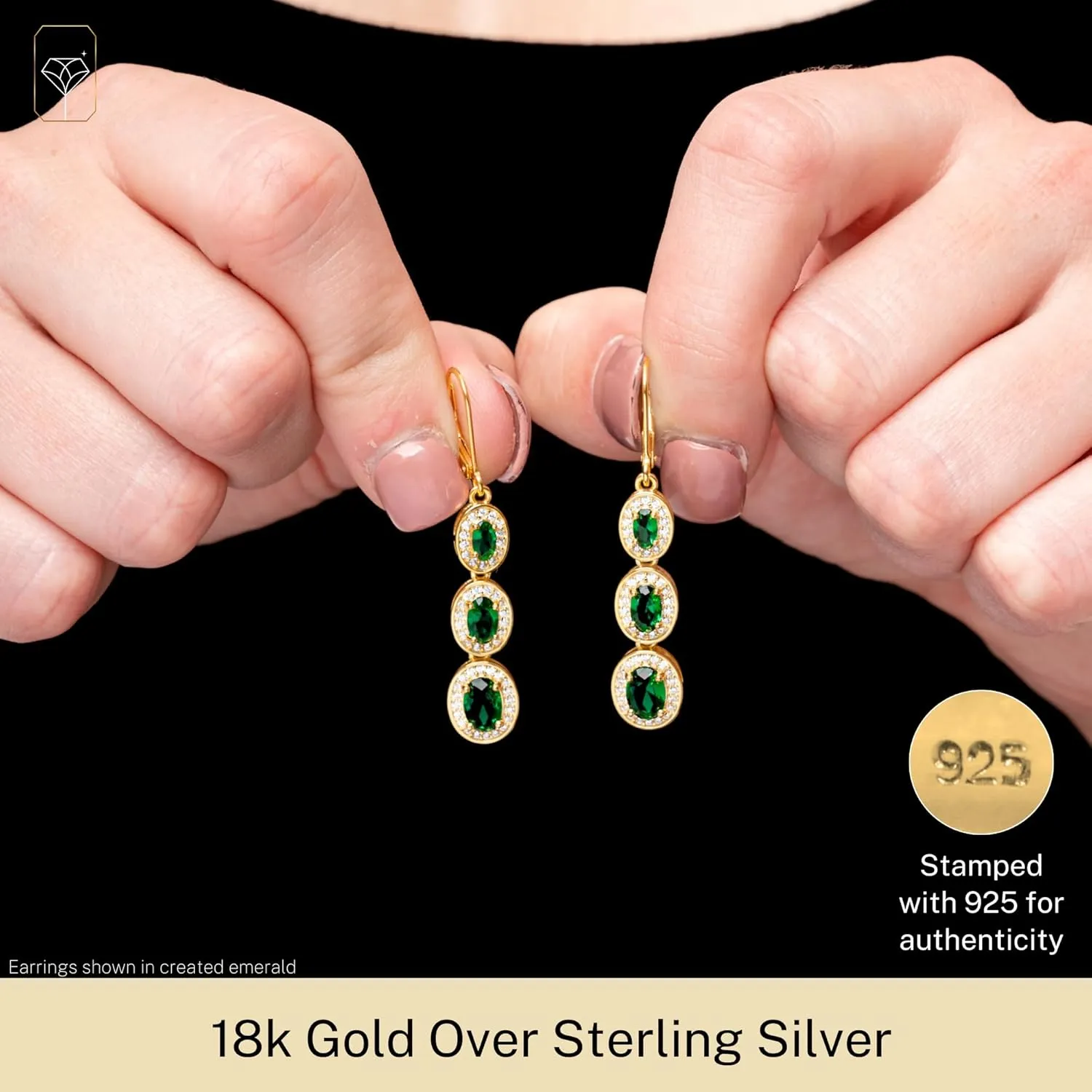 925 Sterling Silver with 18k Gold Overlay Oval Dangle Drop Earrings For Women with Simulated Emerald, Ruby, or Sapphire Graduated with Leverback by MAX   STONE