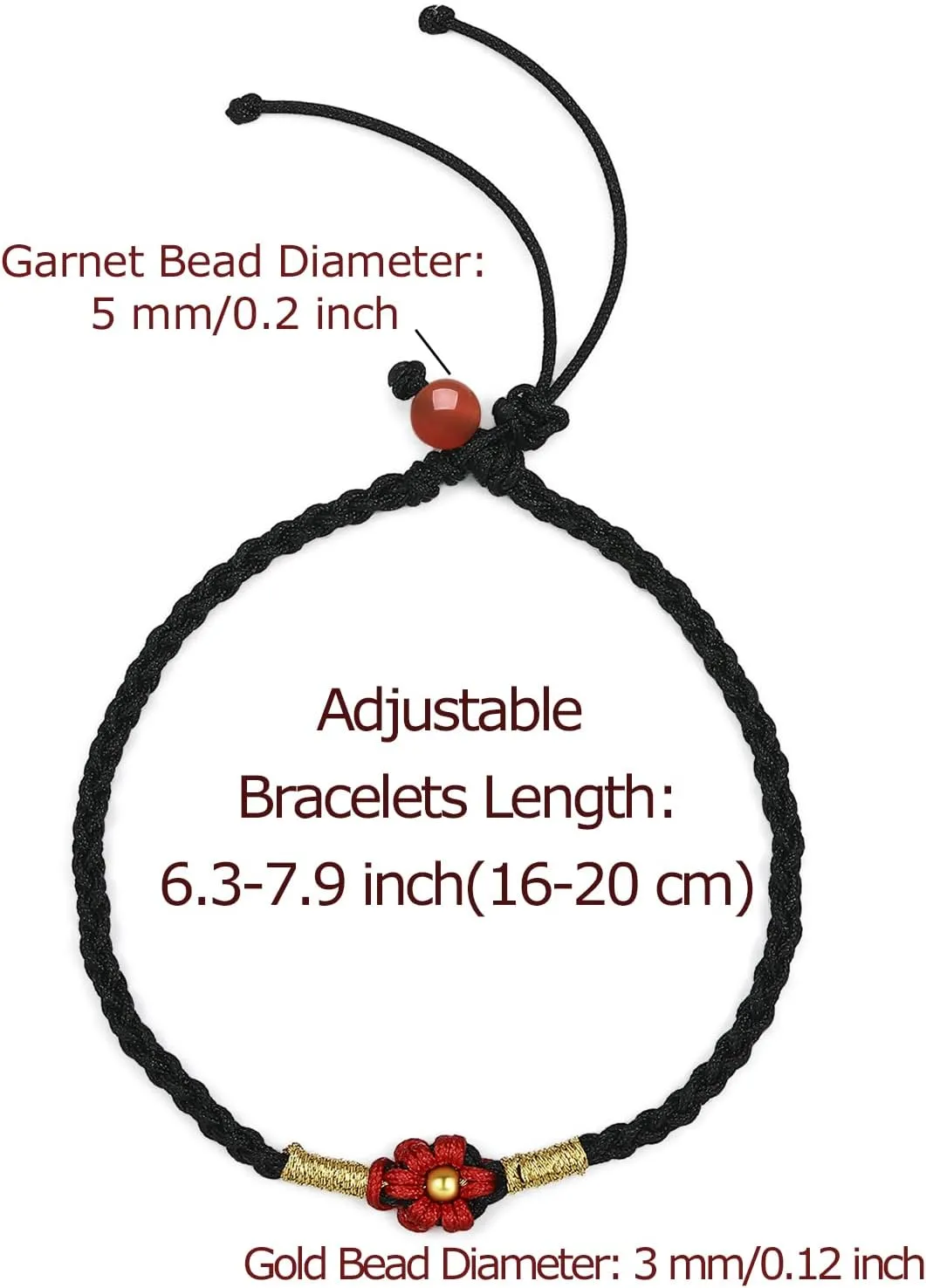 999 24K Solid Gold Bracelets for Women, Real Pure Gold Adjustable Friendship Charm Gold Bead Flower Bracelet Red Black Green Braided Bracelet for Men Mom Girlfriend