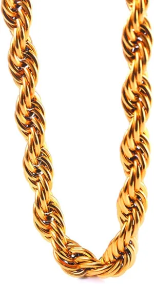 9mm Faux Big Gold Rope Chain Necklace, Sparkling 18K Fake Gold Rope Necklace Chain, 24" Very Pretty Rapper Kit Costume Accessory