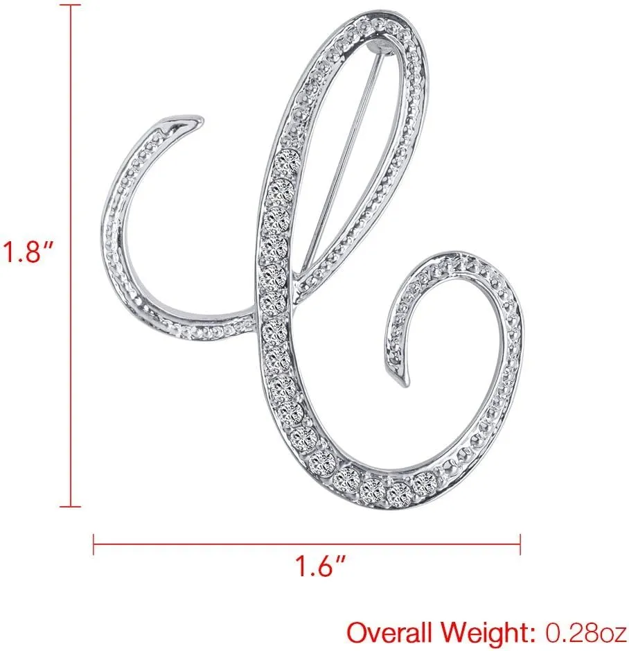 A-Z Womans Letter Initial Brooch Pins, Silver Clear Crystal Rhinestone Breastpins Letter Stocking Pins 2size/package