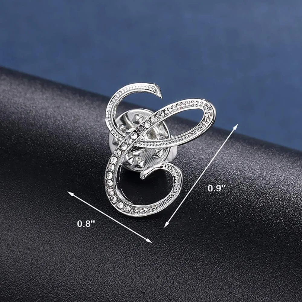 A-Z Womans Letter Initial Brooch Pins, Silver Clear Crystal Rhinestone Breastpins Letter Stocking Pins 2size/package