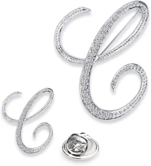 A-Z Womans Letter Initial Brooch Pins, Silver Clear Crystal Rhinestone Breastpins Letter Stocking Pins 2size/package
