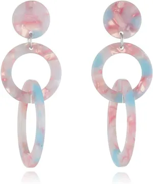 Acrylic Round Circle Dangle Earrings 70s 80s Resin Geometric Tassel Drop Earrings Lightweight Retro Y2K Jewelry Gifts for Women Girls