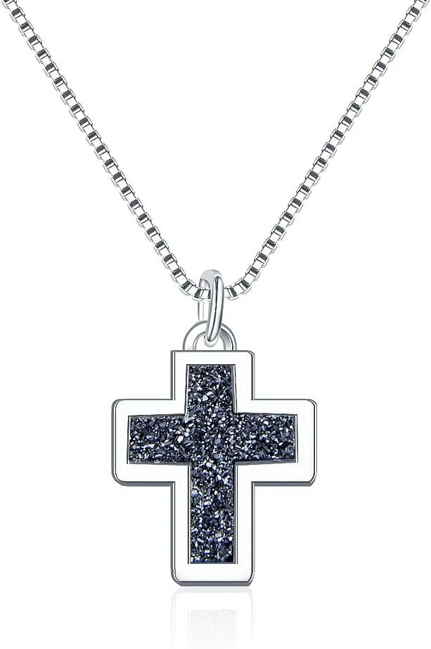 Adabele Natural Druzy Necklace Small Cross Sign Gemstone Pendant 18 inch Sparkly Agate Stone Crystal Women Jewelry Tarnish Resistant Stainless Steel/Gold Plated Chain