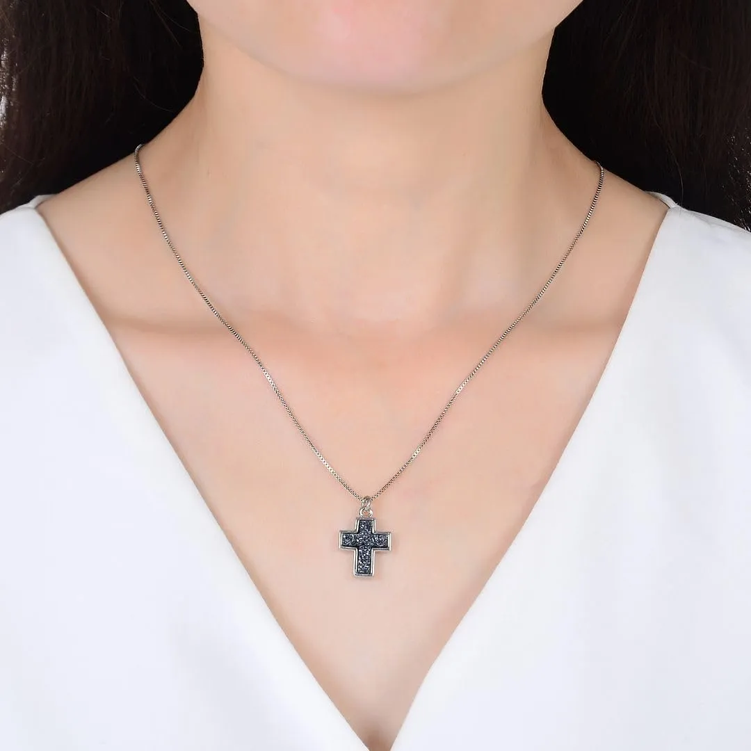 Adabele Natural Druzy Necklace Small Cross Sign Gemstone Pendant 18 inch Sparkly Agate Stone Crystal Women Jewelry Tarnish Resistant Stainless Steel/Gold Plated Chain