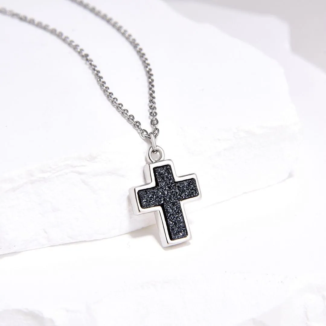 Adabele Natural Druzy Necklace Small Cross Sign Gemstone Pendant 18 inch Sparkly Agate Stone Crystal Women Jewelry Tarnish Resistant Stainless Steel/Gold Plated Chain