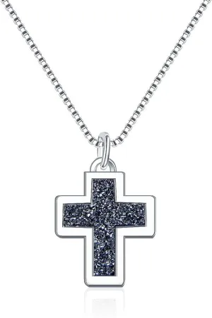 Adabele Natural Druzy Necklace Small Cross Sign Gemstone Pendant 18 inch Sparkly Agate Stone Crystal Women Jewelry Tarnish Resistant Stainless Steel/Gold Plated Chain