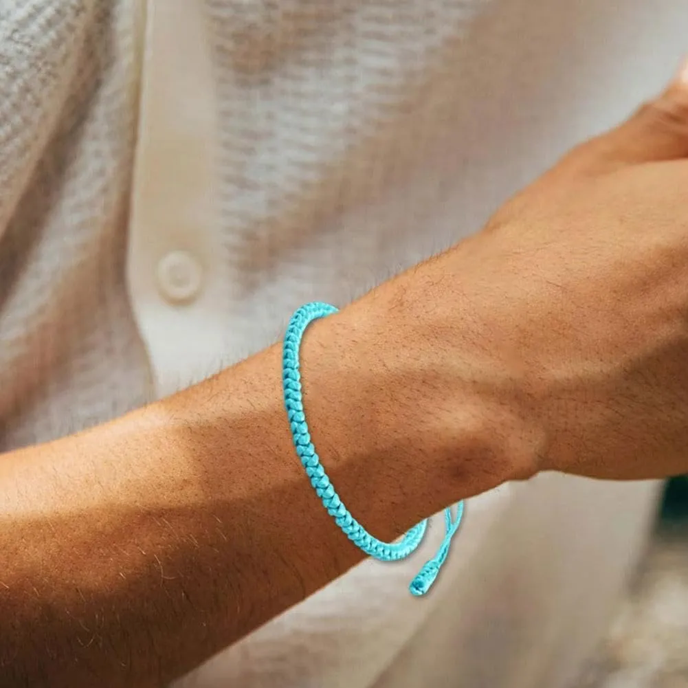 Adjustable Blue Friendship Bracelet  Handmade Beaded Rope Knot, Tibetan String Design, Good Luck Amulet Bracelet for Women, Spiritual Protection Gift