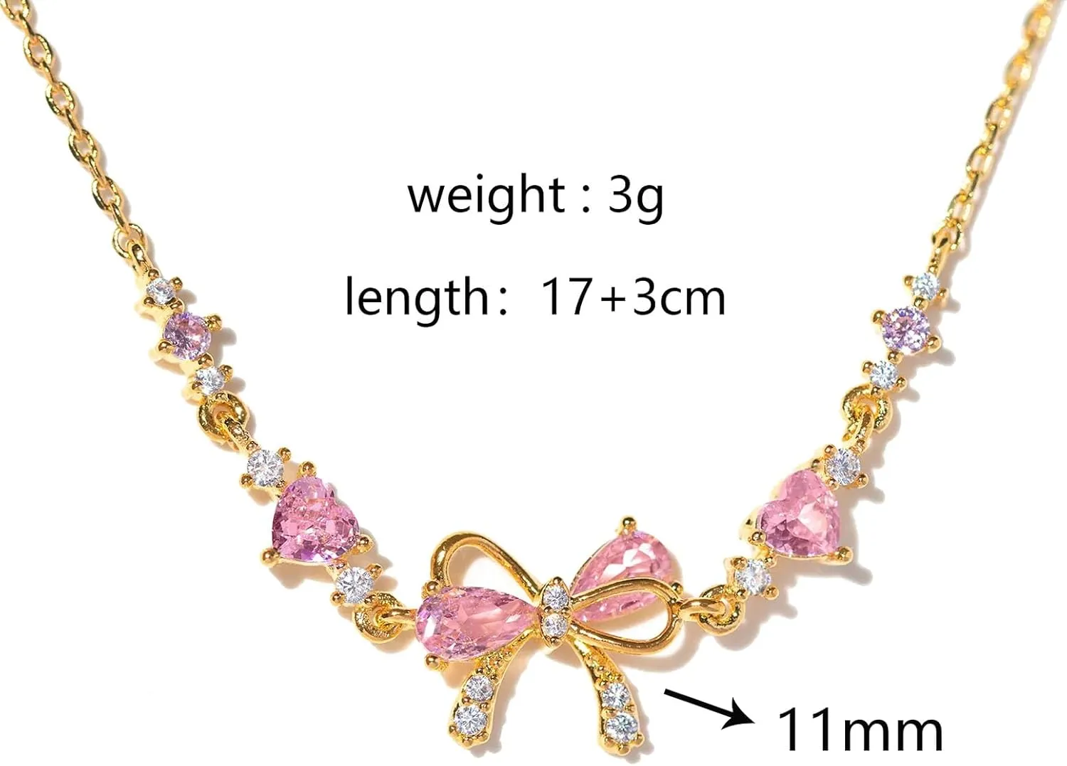 Adjustable Ribbon Bow Beaded Chain Bracelet, Friendship Bracelets with White Pink Zircon (Rose Gold,One Size)
