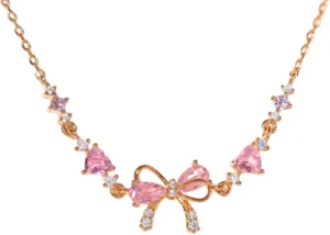 Adjustable Ribbon Bow Beaded Chain Bracelet, Friendship Bracelets with White Pink Zircon (Rose Gold,One Size)