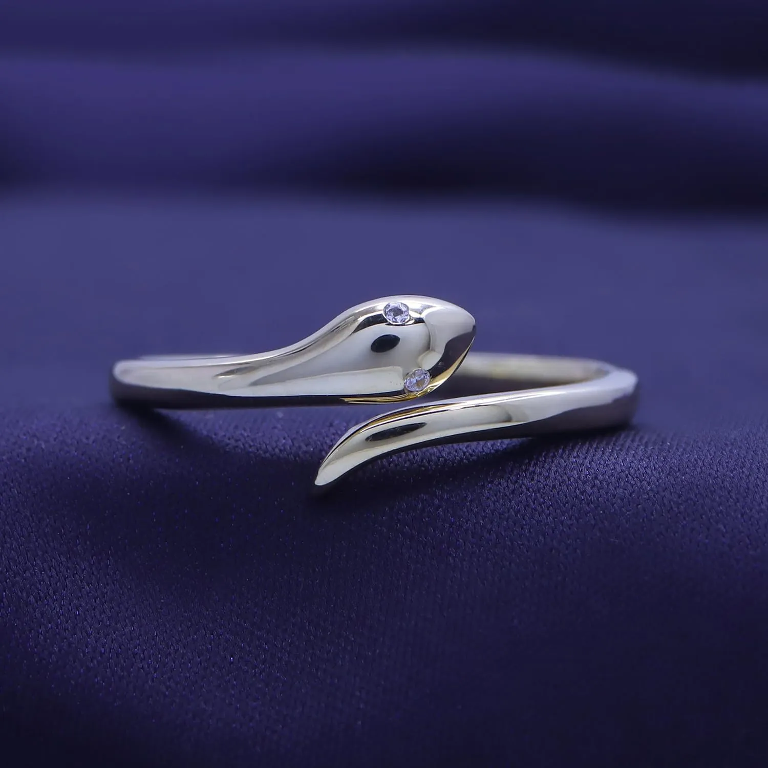 Adjustable Snake Ring | Round Sparkling White Cubic Zirconia Open Snake Rings for Women In 14K Gold Over Sterling Silver Jewelry Gift for Daughters Wife