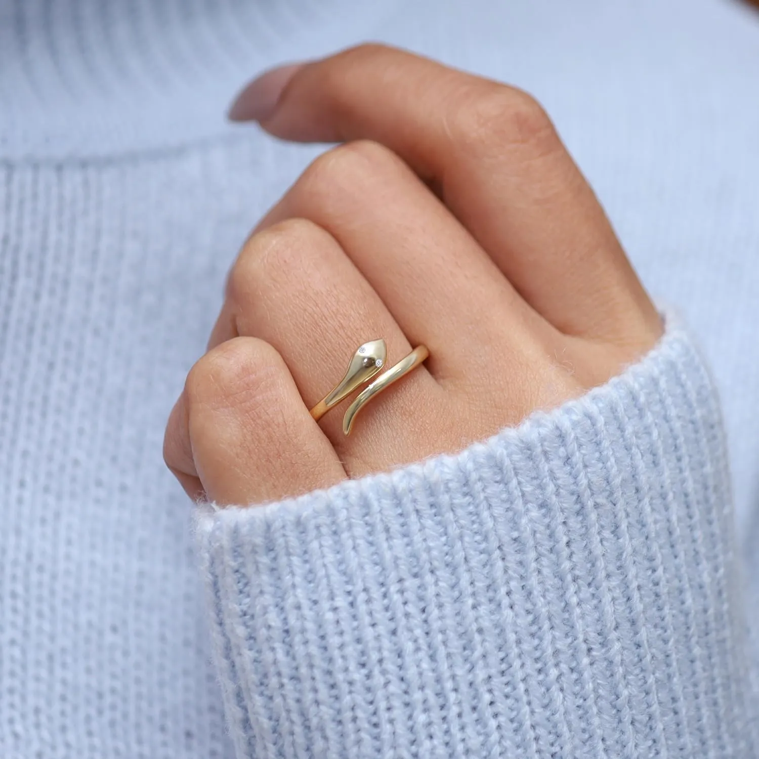 Adjustable Snake Ring | Round Sparkling White Cubic Zirconia Open Snake Rings for Women In 14K Gold Over Sterling Silver Jewelry Gift for Daughters Wife