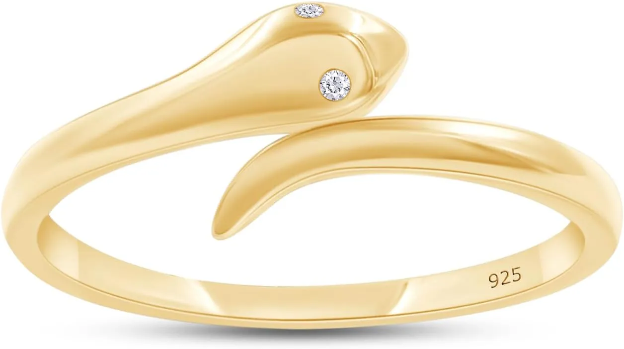 Adjustable Snake Ring | Round Sparkling White Cubic Zirconia Open Snake Rings for Women In 14K Gold Over Sterling Silver Jewelry Gift for Daughters Wife