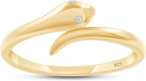 Adjustable Snake Ring | Round Sparkling White Cubic Zirconia Open Snake Rings for Women In 14K Gold Over Sterling Silver Jewelry Gift for Daughters Wife