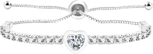 Adjustable Women's Tennis Bracelet with Sparkling Cubic Zirconia, Light Luxury Heart Shaped Charm Stretching Jewelry for Wife Mom and friend