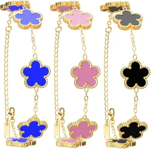 AICase 18K Gold Plated Clover Bracelet Dupes Blue/Pink/Black Bracelet Set for Women Four Leaf Lucky Bracelets Jewelry Birthday Gifts for Women/Mon/Friends_02