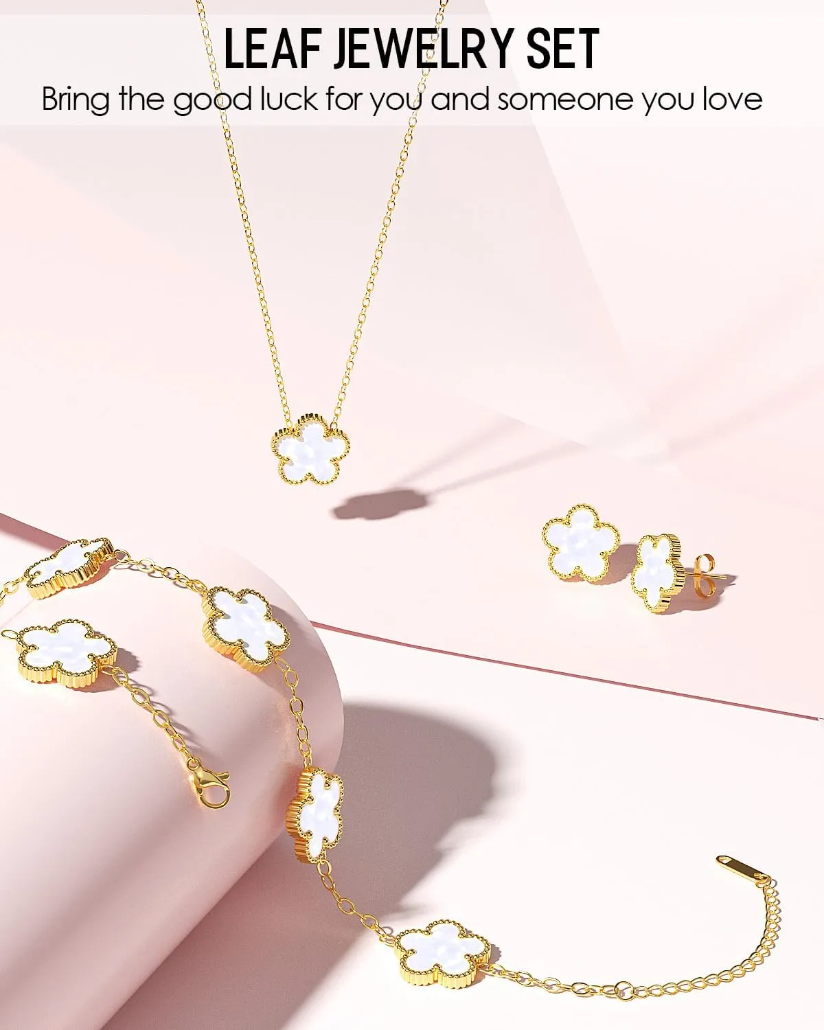 AICase Clover Jewelry Set,18K Gold Plated Lucky Clover Bracelet,Four Leaf Clover Necklace and Clover Earrings Fashion Jewelry Sets Gifts for Women/Mon