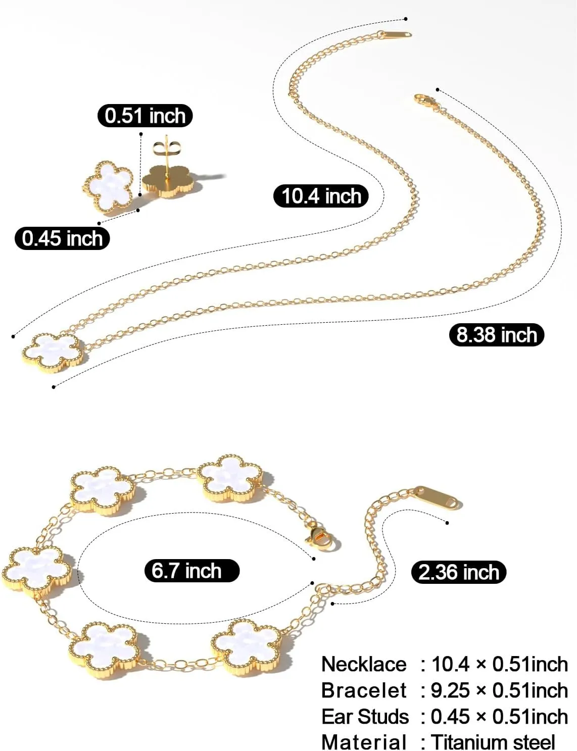 AICase Clover Jewelry Set,18K Gold Plated Lucky Clover Bracelet,Four Leaf Clover Necklace and Clover Earrings Fashion Jewelry Sets Gifts for Women/Mon