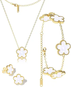 AICase Clover Jewelry Set,18K Gold Plated Lucky Clover Bracelet,Four Leaf Clover Necklace and Clover Earrings Fashion Jewelry Sets Gifts for Women/Mon