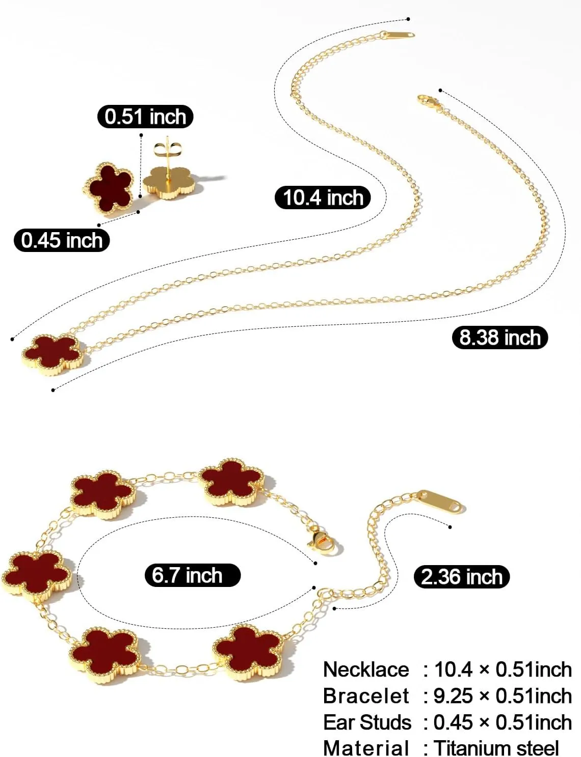 AICase Clover Jewelry Set,18K Gold Plated Lucky Clover Bracelet,Four Leaf Clover Necklace and Clover Earrings Fashion Jewelry Sets Gifts for Women/Mon