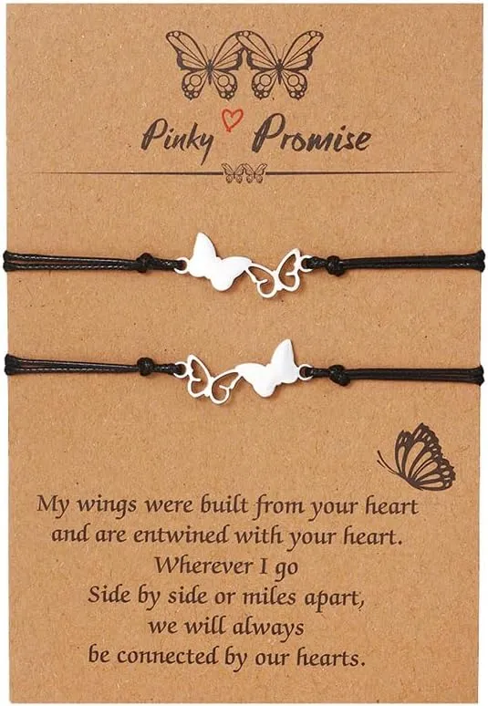 Ailiessy Couple Butterfly Bracelet Stainless Steel Butterfly Bracelet Friendship butterfly Bracelet for Women Best Friends Matching Bracelet Adjustable BFF Jewelry Gifts