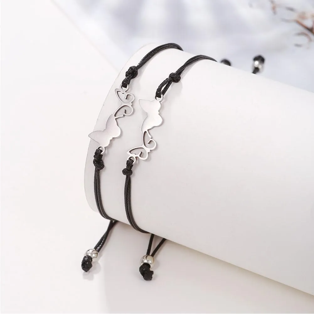 Ailiessy Couple Butterfly Bracelet Stainless Steel Butterfly Bracelet Friendship butterfly Bracelet for Women Best Friends Matching Bracelet Adjustable BFF Jewelry Gifts