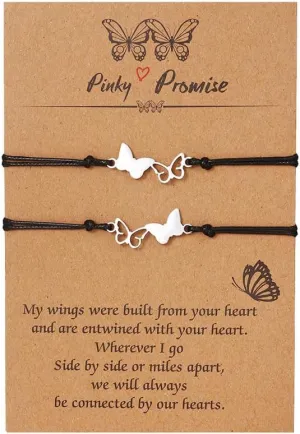 Ailiessy Couple Butterfly Bracelet Stainless Steel Butterfly Bracelet Friendship butterfly Bracelet for Women Best Friends Matching Bracelet Adjustable BFF Jewelry Gifts