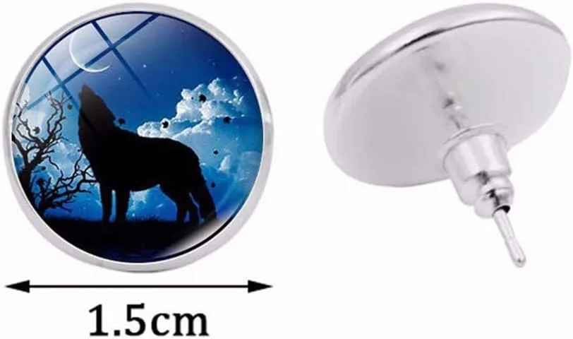 Ailiessy Hollow Crescent Moon Wolf Necklace Pendant Stud Earrings Vintage Time Gemstone New Moon Charm Bracelets for Women Trendy Christmas Jewelry Set