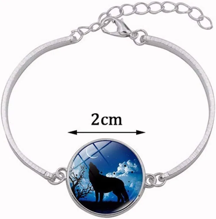 Ailiessy Hollow Crescent Moon Wolf Necklace Pendant Stud Earrings Vintage Time Gemstone New Moon Charm Bracelets for Women Trendy Christmas Jewelry Set