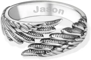 AILIN Custom Angel Wing Rings For Women Men 925 Sterling Silver Personalized Engraved Guardian Feather Band Rings Adjustable Memorial Rings Gift For Mom