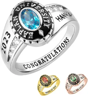 AILIN Custom Class Rings For Women High School 2024 2025 2026 925 Sterling Silver/Brass Personalized Engraved College Rings For Daughter Graduation Rings For Her
