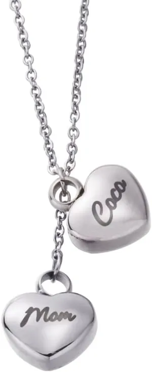 AILIN Custom Double Heart Urn Necklace for Ashes Stainless Steel Personalized Engraved Memorial Keepsake Pendant Cremation Jewelry for Human/Pet Ashes Gifts For Women Mom Grandma