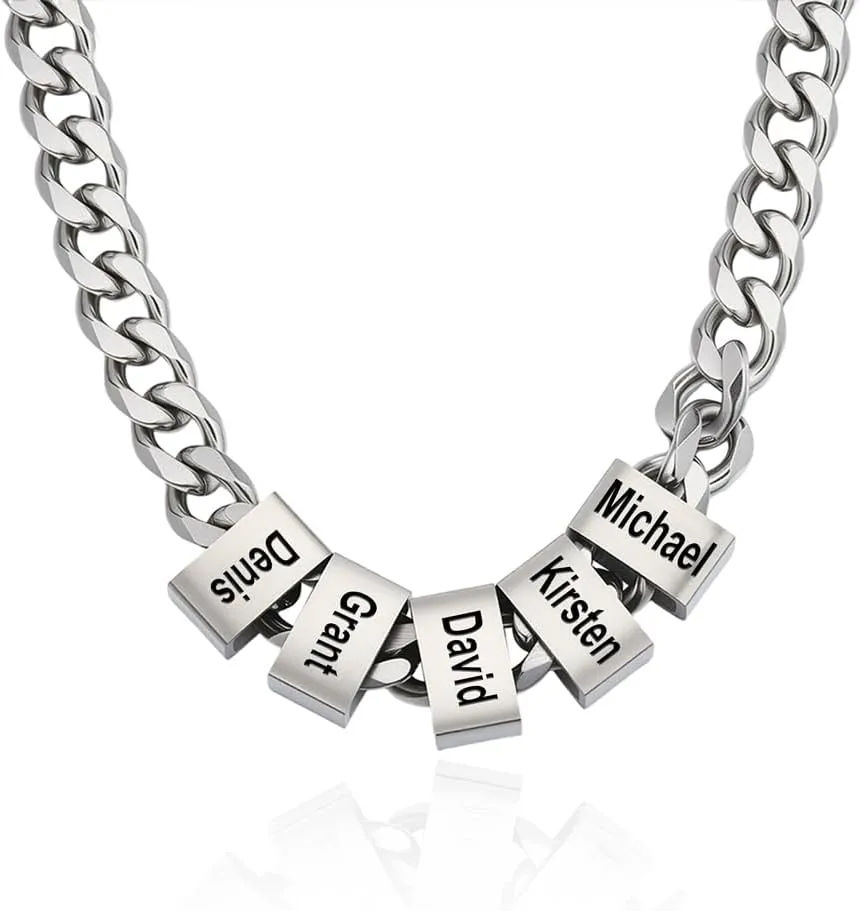 AILIN Custom Name Necklace For Men Stainless Steel Personalized Engraved Dad Necklace With 1-10 Names Family Name Plate Pendant Jewelry Birthday Gifts For Him Papa Father Son 4 Colors