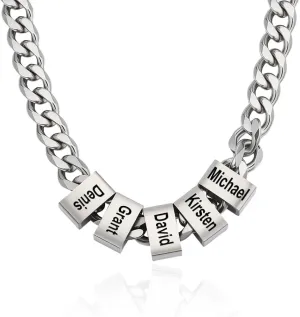 AILIN Custom Name Necklace For Men Stainless Steel Personalized Engraved Dad Necklace With 1-10 Names Family Name Plate Pendant Jewelry Birthday Gifts For Him Papa Father Son 4 Colors