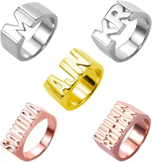 AILIN Custom Name Rings 925 Sterling Silver Personalized 1 2 3 Initial Letter Rings Customize Two Names Statement Rings For Women Men Gifts For Girlfriend Wife Mom Grandma