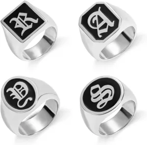 AILIN Custom Old English Gothic Initial Rings for Men 925 Sterling Silver Personalized Letter Signet Band Rings Father Day Jewelry Birhday Gifts for Friends Dad Women