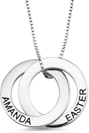 AILIN Custom Russian Ring Necklace with Engraving in Sterling Silver 925 2 Rings Personalized Name Necklace Mother Valentine's Day Gifts for Women Mom Sister