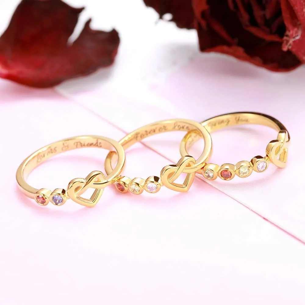 AILIN Knot Love Rings with 2-4 Birthstones 925 Sterling Silver Heart Rings Wedding Bands Promise for Women Mother Couple Family Valentine' Day Gifts