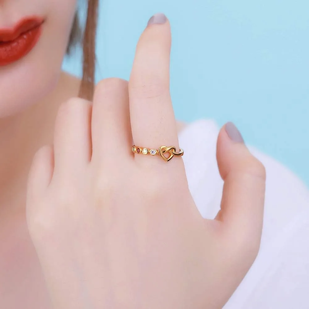 AILIN Knot Love Rings with 2-4 Birthstones 925 Sterling Silver Heart Rings Wedding Bands Promise for Women Mother Couple Family Valentine' Day Gifts