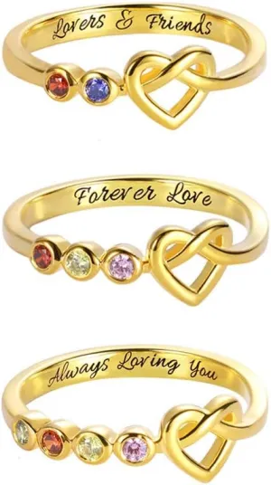 AILIN Knot Love Rings with 2-4 Birthstones 925 Sterling Silver Heart Rings Wedding Bands Promise for Women Mother Couple Family Valentine' Day Gifts