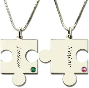AILIN Love Puzzle Custom Name Necklace 925 Sterling Silver 18K Gold Plated Color Personalized Birthstone Engraved Pendant Valentine's Day Jewelry Gifts For Couples Boyfriends Girlfriends