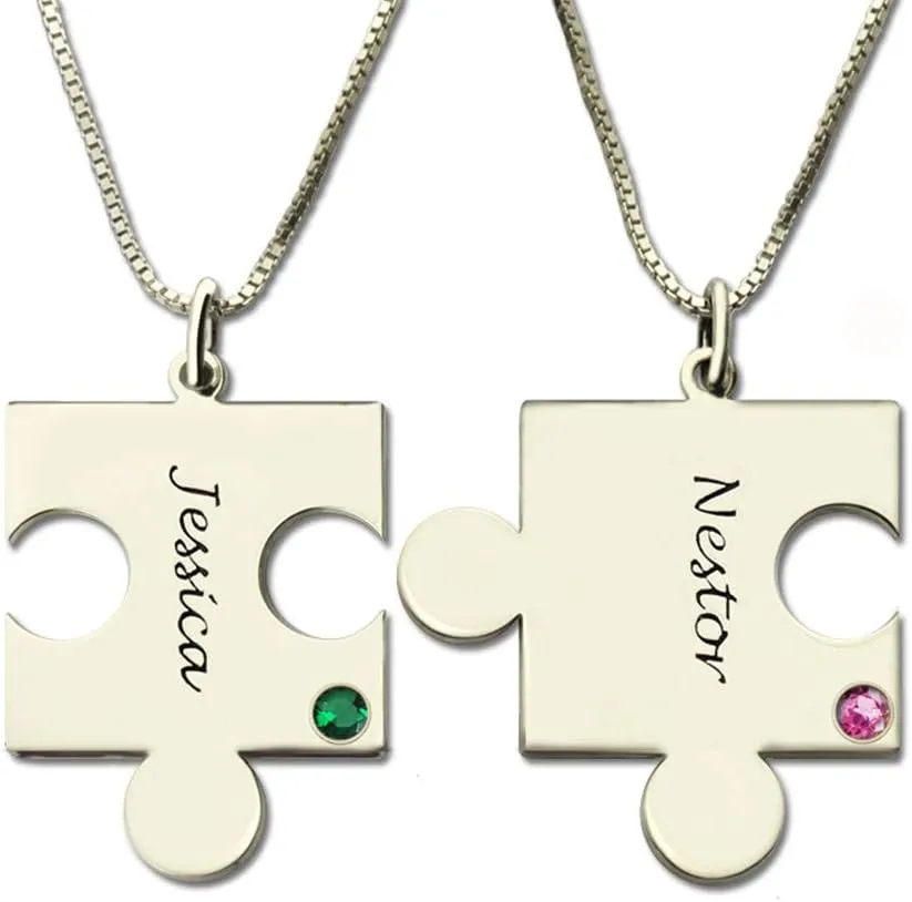 AILIN Love Puzzle Custom Name Necklace 925 Sterling Silver 18K Gold Plated Color Personalized Birthstone Engraved Pendant Valentine's Day Jewelry Gifts For Couples Boyfriends Girlfriends
