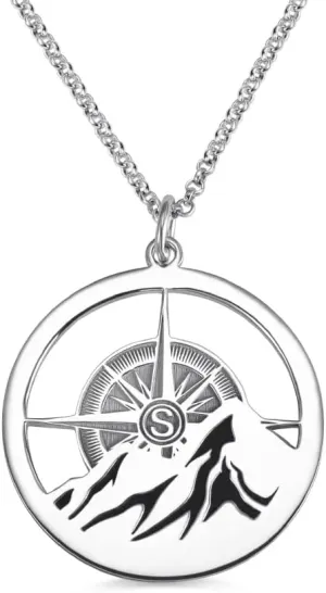 AILIN Personalized Compass Mountain Graduation Necklace 925 Sterling Silver Custom Initial Letter Engrave Pendant Neckalce Class 2023 College University Jewelry Gifts for Her Him Men Women Daughter