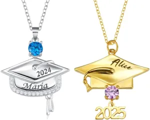 AILIN Personalized Graduation Necklace For Women Brass Custom Name Birthstone Year Graduation Cap Pendant Necklace For Her Class Of 2025 Necklace Graduation Jewelry Gifts