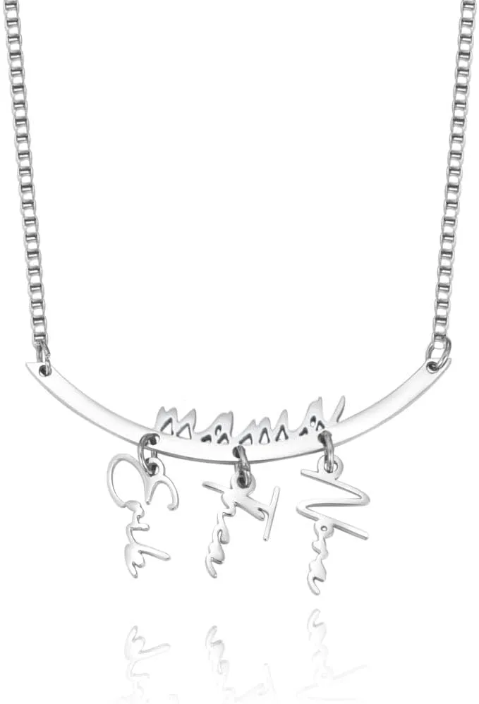 AILIN Personalized Mother Necklace Stainless Steel Custom 1-7 Names Necklace For Mom Grandma Pendant Necklace Mama Family Jewelry Birthday Christmas Gifts For Women Daughter Wife