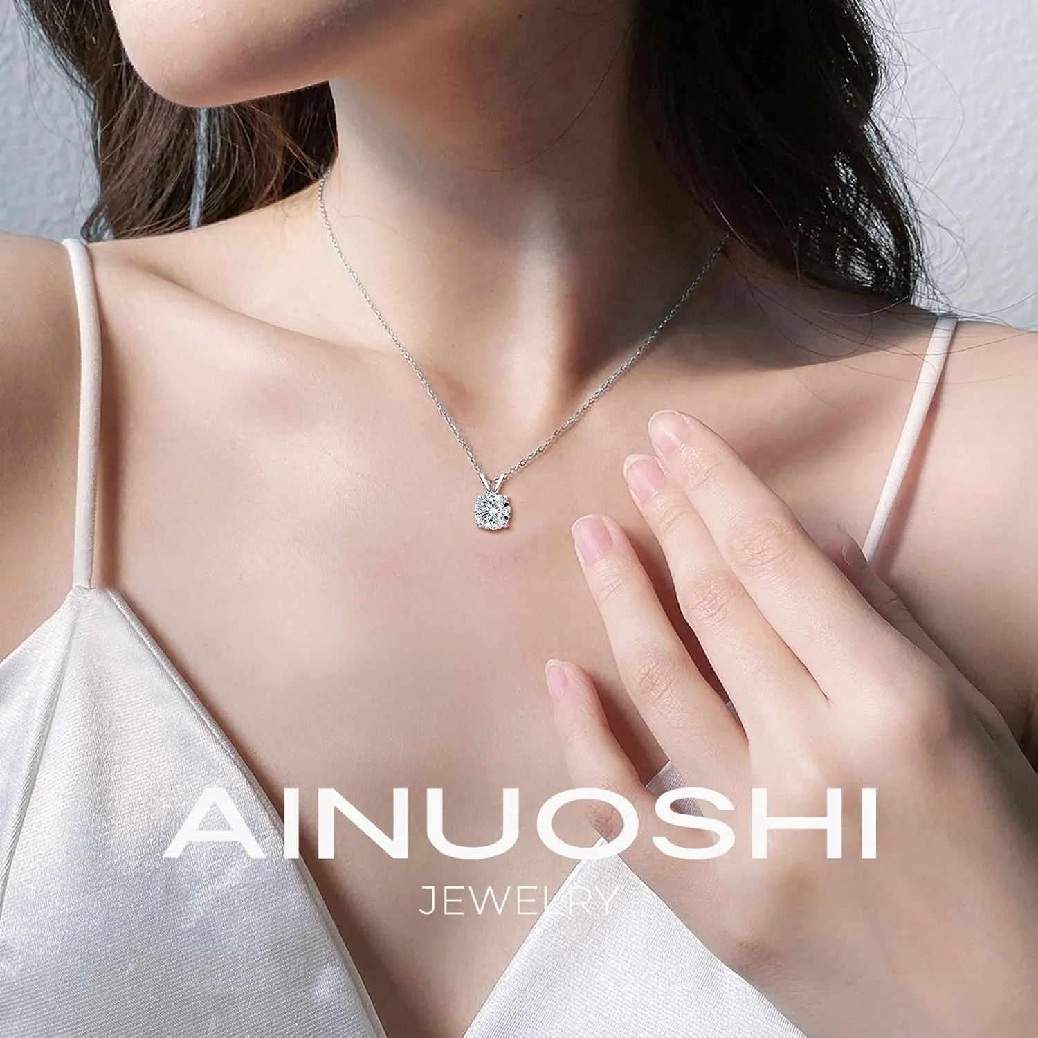 AINUOSHI Moissanite Necklace for Women, 1CT, 2CT, 3CT, 4CT Solitaire Moissanite Pendant Necklace, D-E Color with GRA Certificate, 925 Sterling Silver with 18K Gold Plating, Mother Mom Wife Girlfriend Gifts with Jewelry Box Packed