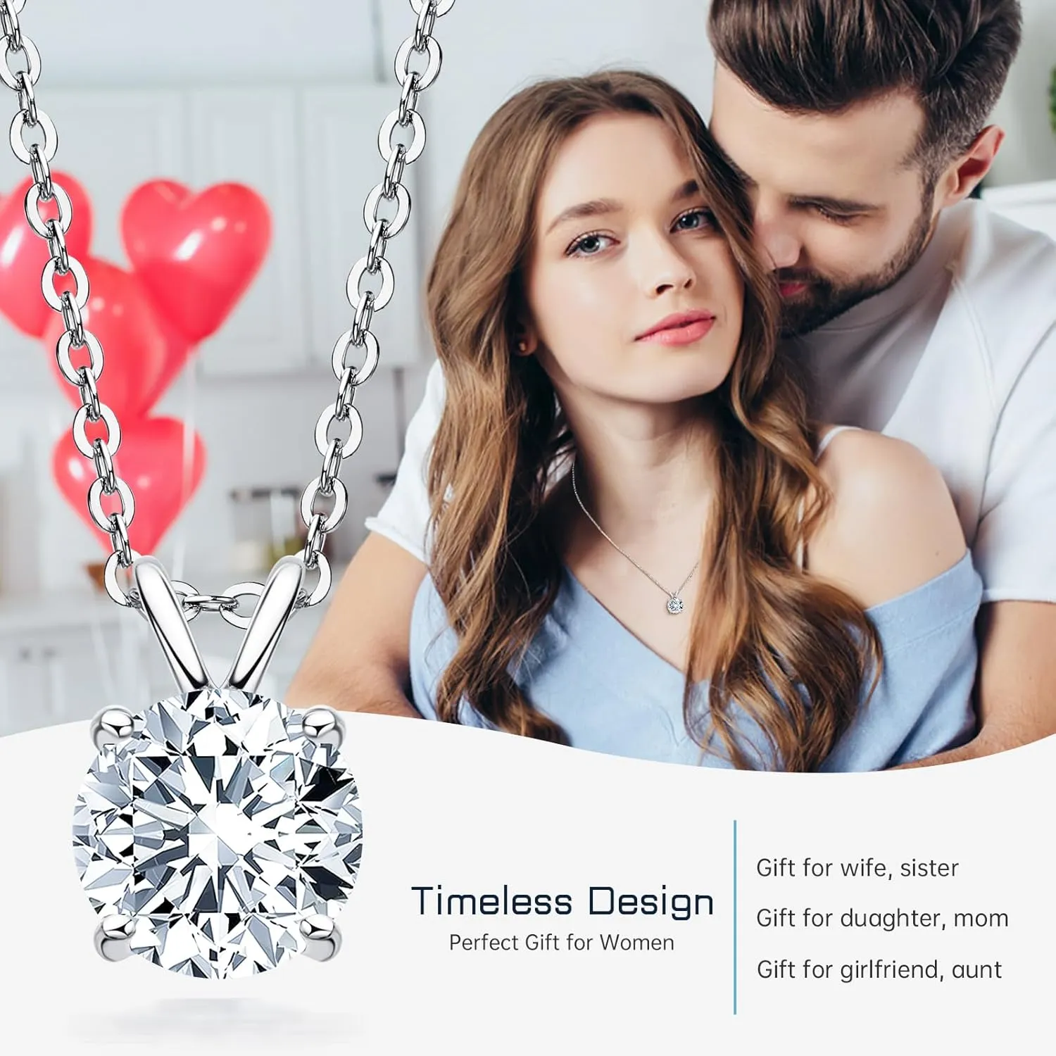 AINUOSHI Moissanite Necklace for Women, 1CT, 2CT, 3CT, 4CT Solitaire Moissanite Pendant Necklace, D-E Color with GRA Certificate, 925 Sterling Silver with 18K Gold Plating, Mother Mom Wife Girlfriend Gifts with Jewelry Box Packed