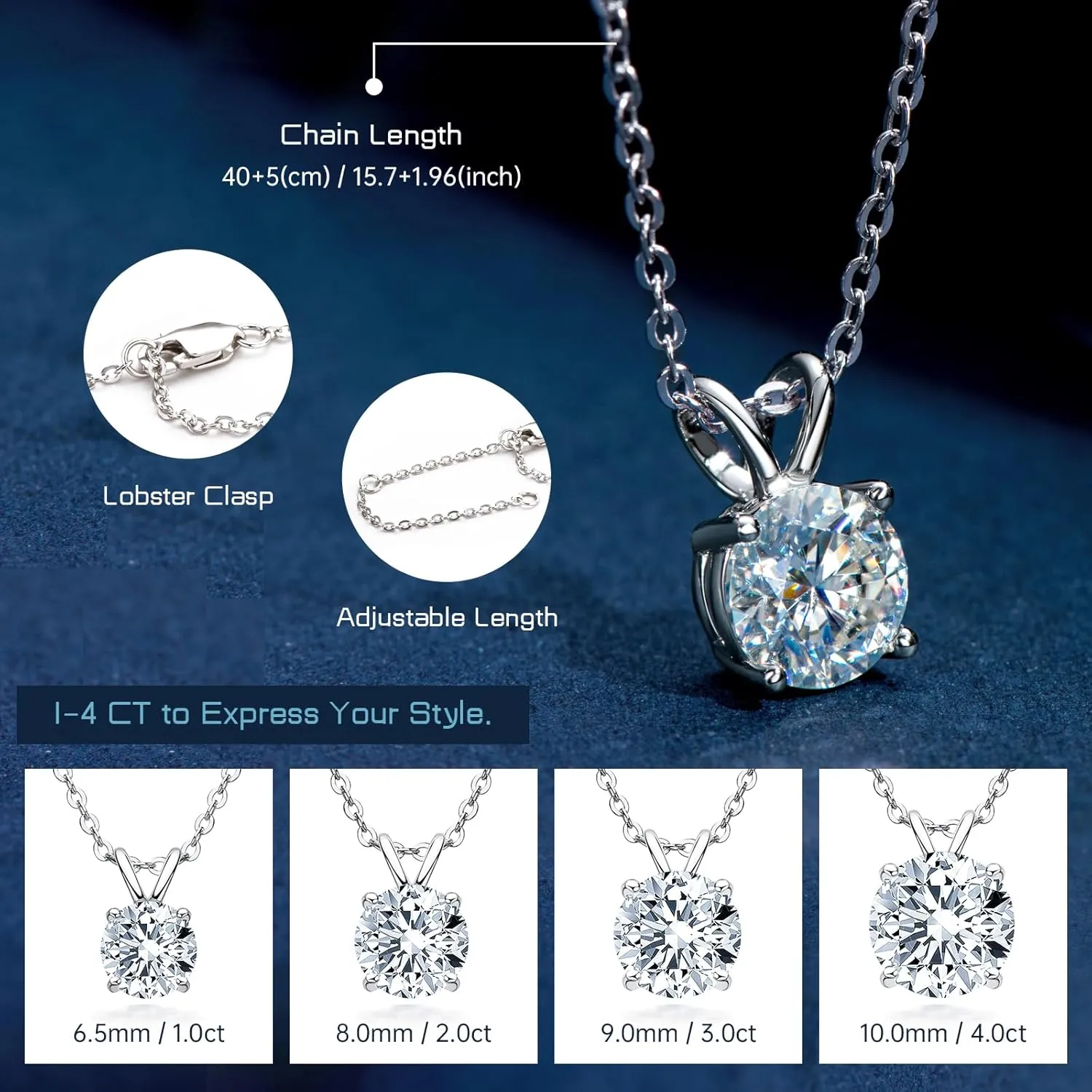 AINUOSHI Moissanite Necklace for Women, 1CT, 2CT, 3CT, 4CT Solitaire Moissanite Pendant Necklace, D-E Color with GRA Certificate, 925 Sterling Silver with 18K Gold Plating, Mother Mom Wife Girlfriend Gifts with Jewelry Box Packed