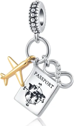 Airplane Travel Dangle Passport Charm Earthbound Globe Charms for Charm Bracelets for Women